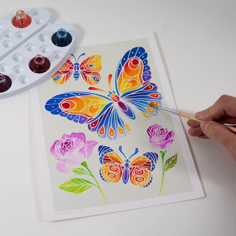固形水彩付き塗り絵  お絵描きセット 子供専用ぬりえ 昆虫のパラダイス